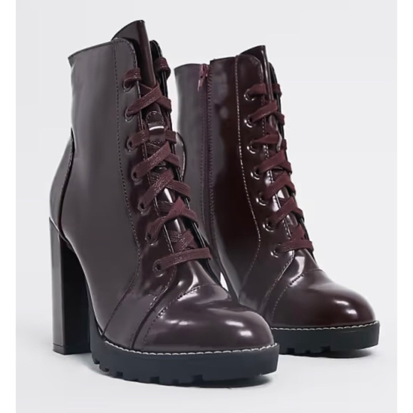 Size 10 Call it Spring Burgundy Purple Lace Up Combat Boots Heels - Picture 1 of 8